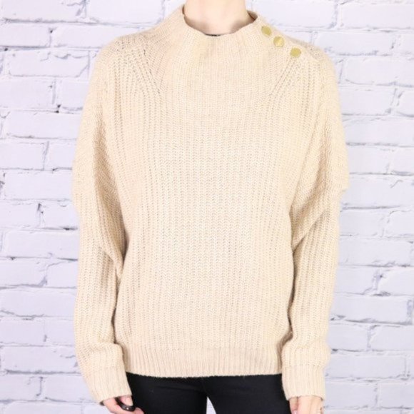 NWT merino wool blend nude mock neck sweater b2 - Picture 1 of 5